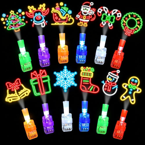 Child wearing glowing Jolly Finger Lights at a Christmas party